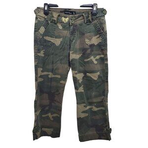 Sullen Girl Junior's Y2K Green Camo Alt Grunge Punk Style Stretch Capris Size 5